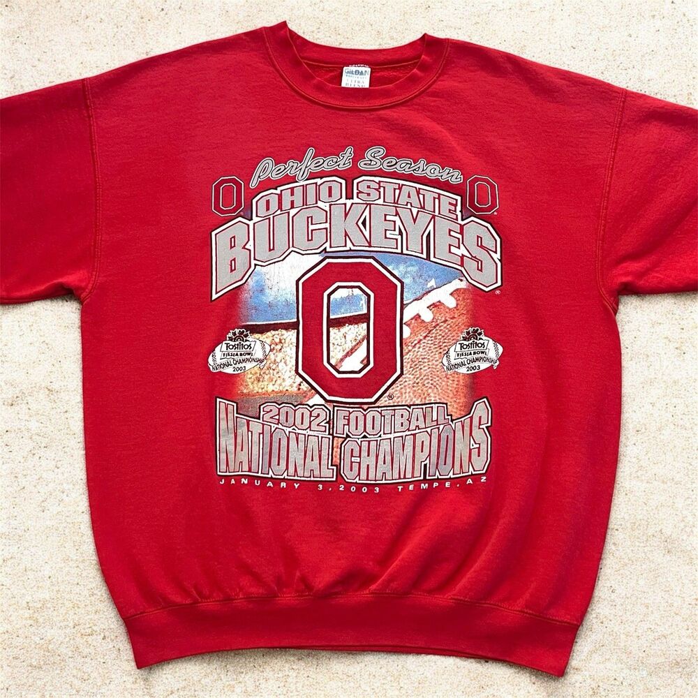 VTG Ohio State Buckeyes Mens XL National Champions 2002 Sweatshirt Crewneck Red